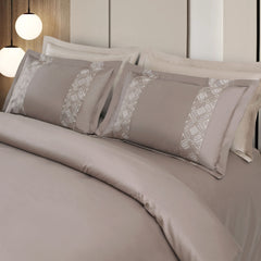 Malako Luxe Stitch & Dream: 550 TC Taupe Brown Premium Embroidered Bedding