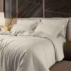 Malako Lyon Jacquard Olive Beige Checks 100% Cotton King Size Bedding Set