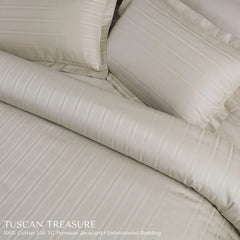 Malako Tuscan Treasure Striped Jacquard Olive Beige 550 TC 100% Cotton King Size Duvet Cover Set