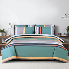 Malako Sion 100% Cotton Green Striped King Size Bedding