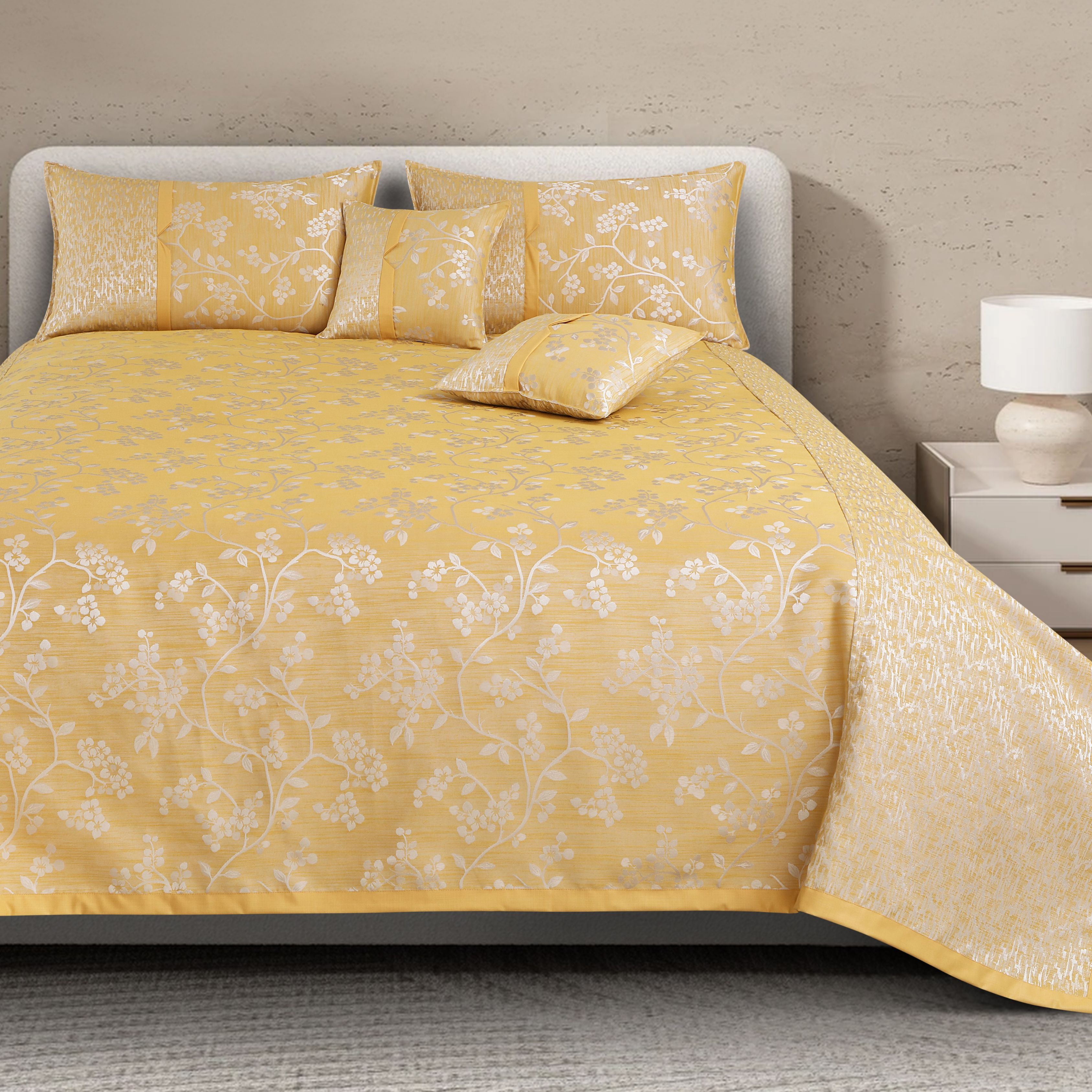 Malako Yellow Jacquard King Size 5 Piece Bedspread Set
