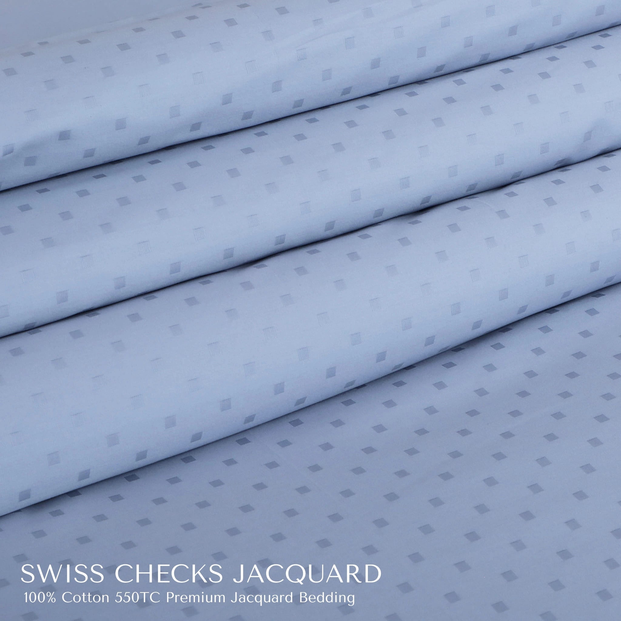 Malako Swiss Checks Jacquard Pigeon Blue 550 TC 100% Cotton King Size Bedding