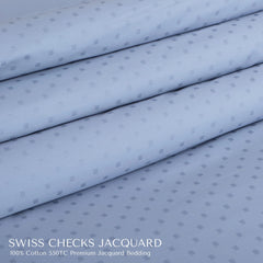 Malako Swiss Checks Jacquard Pigeon Blue 550 TC 100% Cotton King Size Bedding