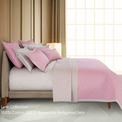 Malako Luxe 550 TC 100% Cotton Pink & Beige Solid King Size Reversible Bedspread Set