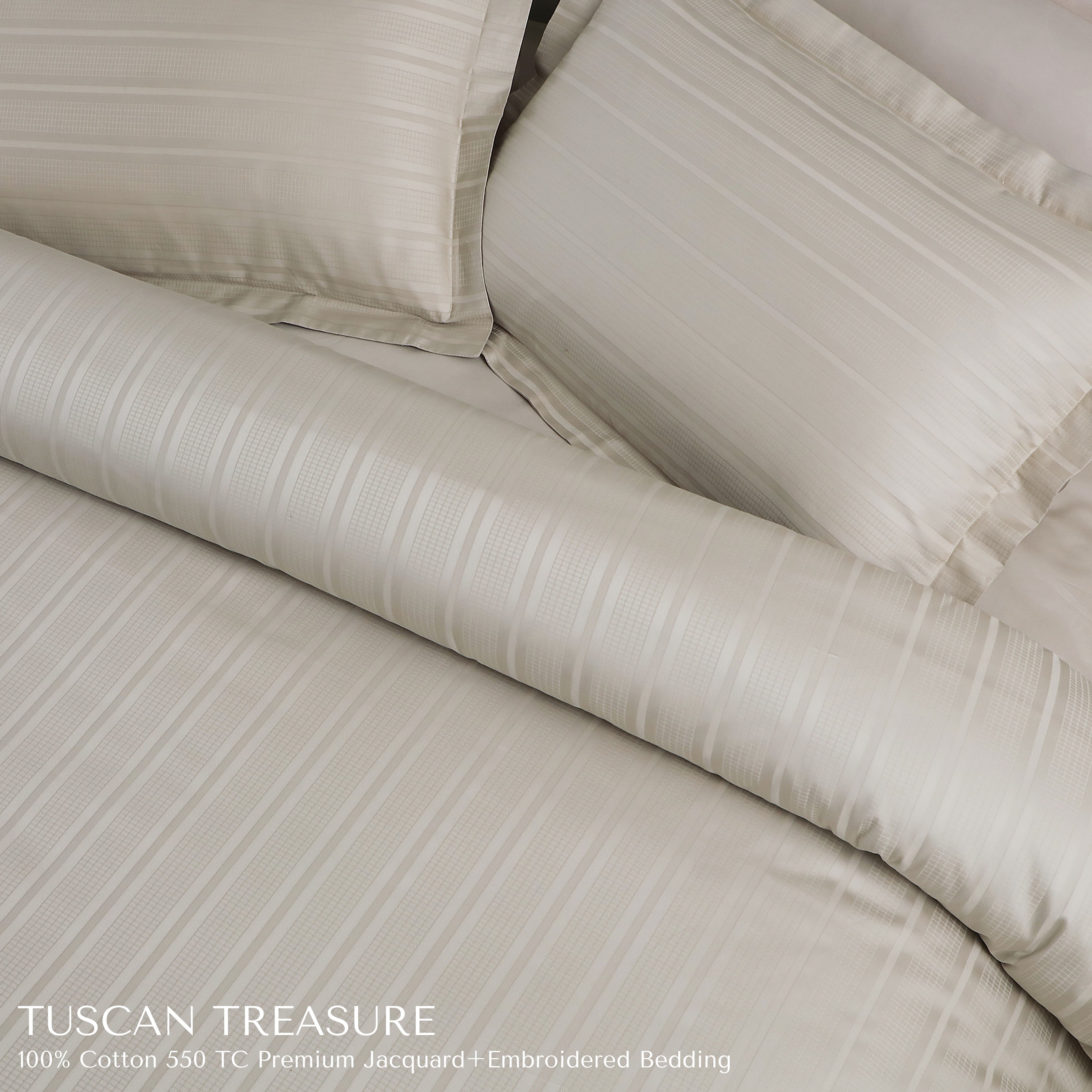 Malako Tuscan Treasure Striped Jacquard Olive Beige 550 TC 100% Cotton King Size Bedding