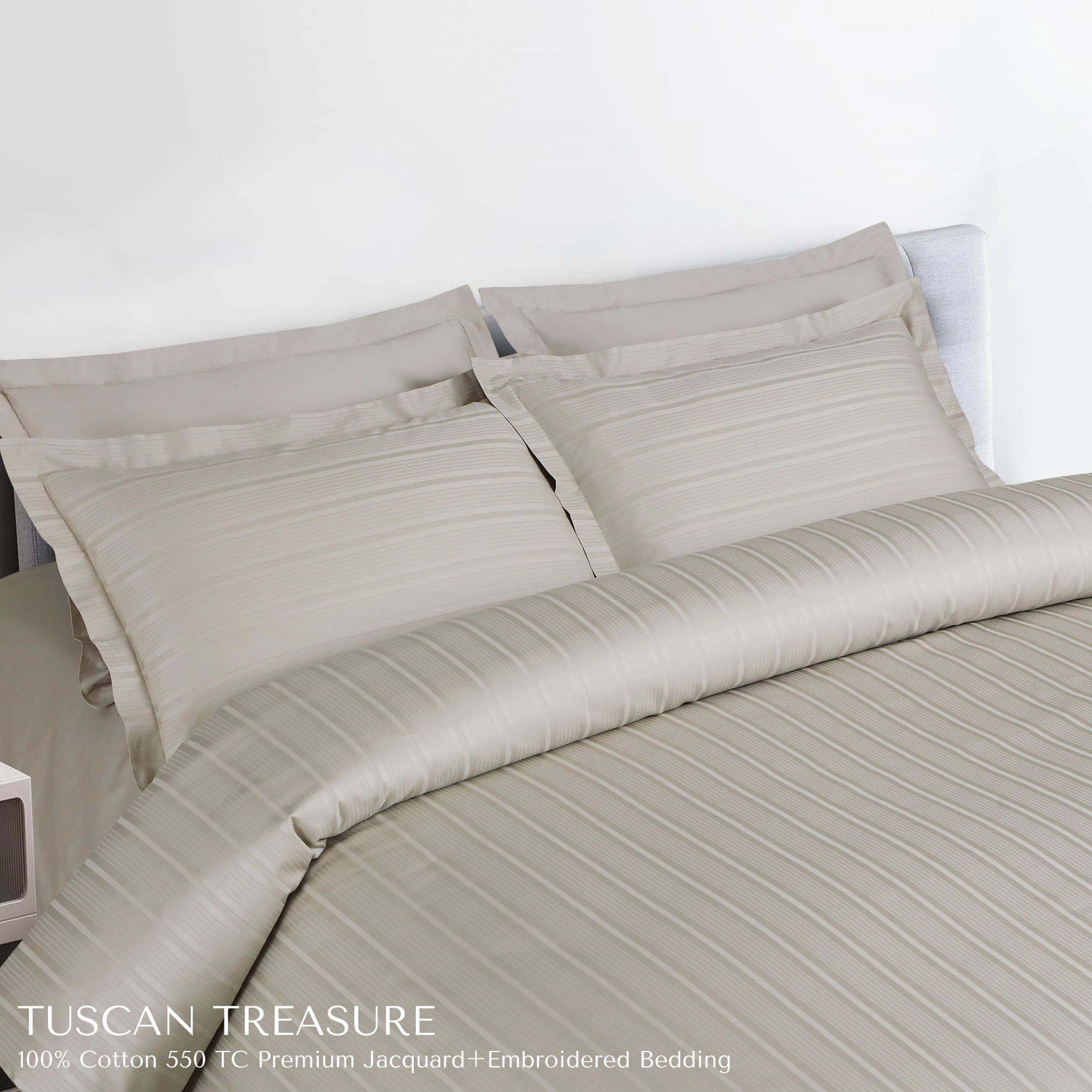 Malako Tuscan Treasure Striped Jacquard Olive Beige 550 TC 100% Cotton King Size Bedding