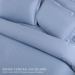 Malako Swiss Checks Jacquard Pigeon Blue 550 TC 100% Cotton King Size Duvet Cover Set