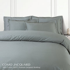 Malako Como Jacquard Olive Green Checks 550 TC 100% Cotton King Size Bedding