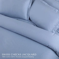 Malako Swiss Checks Jacquard Pigeon Blue 550 TC 100% Cotton King Size Bedding