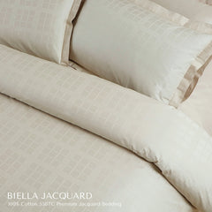 Malako Biella Jacquard Olive Beige Checks 550 TC 100% Cotton King Size Bedding