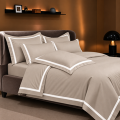 Malako Luxe Striped 550TC Beige 100% Cotton Super King Size Duvet Cover Set with Bedsheet and 4 Pillow Covers
