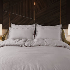 Lyon Jacquard Light Grey Checks 100% Cotton King Size Duvet Cover