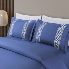Malako Luxe Stitch & Dream: 550 TC Midnight Blue Premium Embroidered Bedding