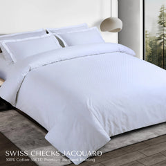 Malako Swiss Checks Jacquard Brilliant White 550 TC 100% Cotton King Size Bedding