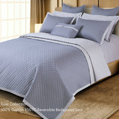 Malako Luxe 550 TC 100% Cotton Grey Solid King Size Reversible Bedspread Set