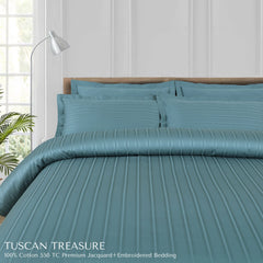 Malako Tuscan Treasure Striped Jacquard Teal Green 550 TC 100% Cotton King Size Bedding