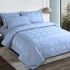 Malako Amalfi Jacquard Pigeon Blue Checks 550 TC 100% Cotton Duvet Cover
