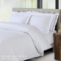 Malako Como Jacquard Brilliant White Checks 550 TC 100% Cotton Duvet Cover