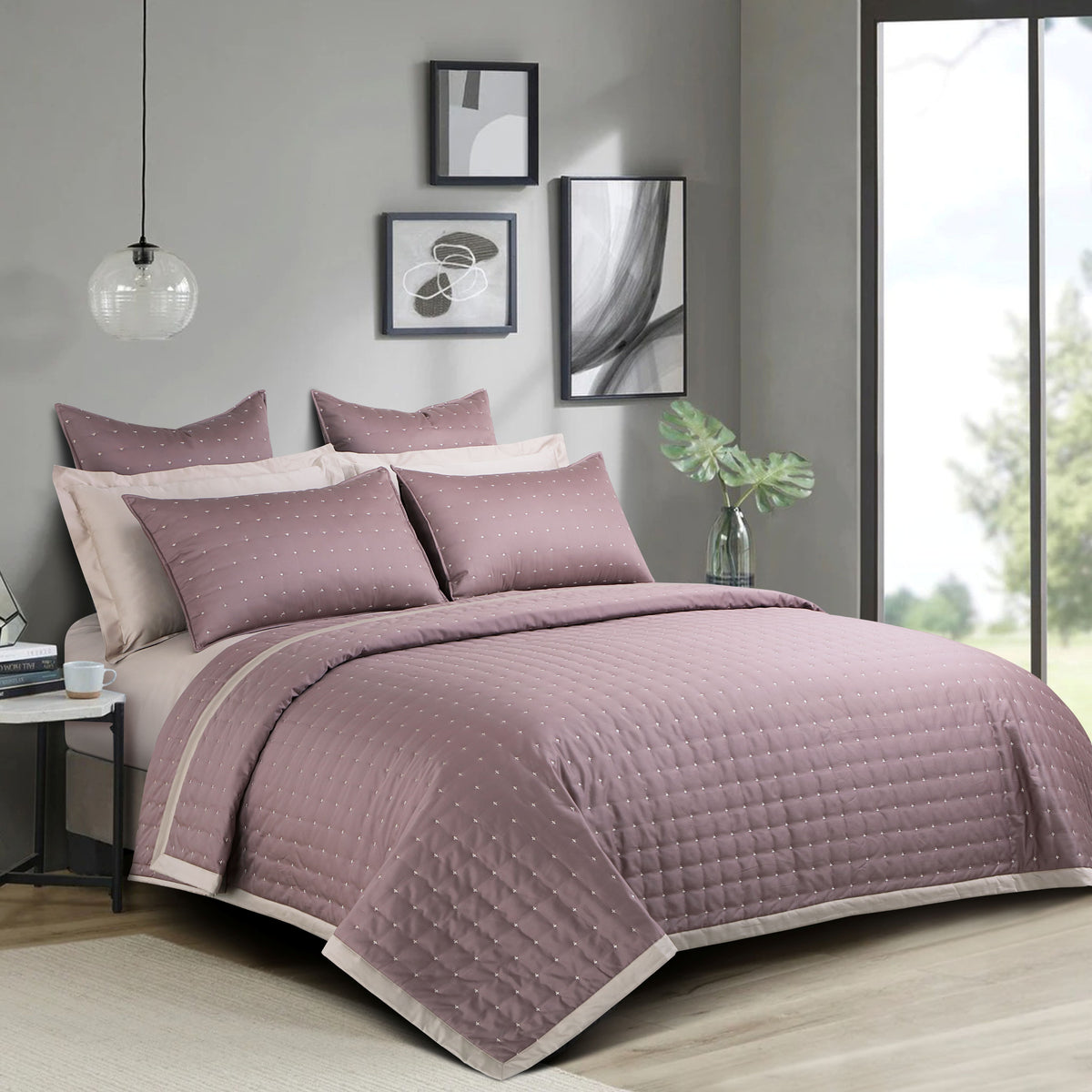 Malako Luxe 550 TC 100% Cotton Wine Solid King Size Bedspread Set