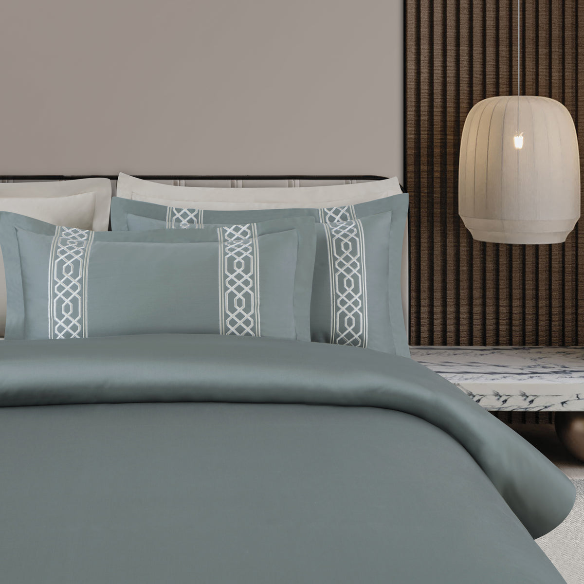 Malako Luxe Stitch & Dream: 550 TC Olive Green Premium Embroidered Bedding