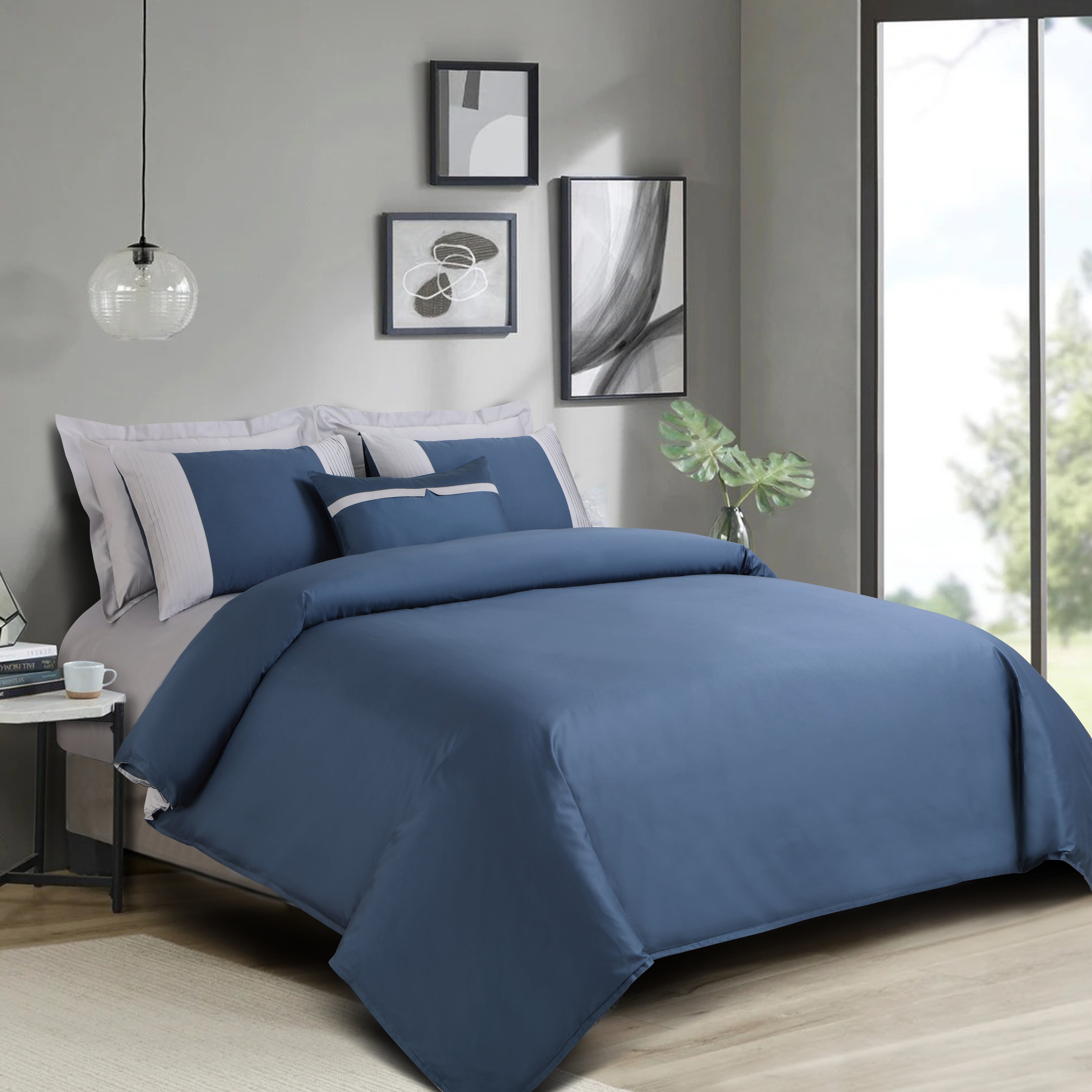 Malako Luxe Pintex 100% Cotton King Size 7 Piece Duvet Cover Set-Majolica Blue
