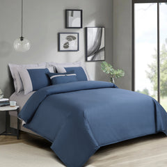 Malako Luxe Pintex 100% Cotton King Size 7 Piece Duvet Cover Set-Majolica Blue