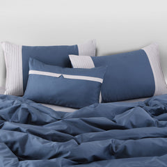 Malako Luxe Pintex 100% Cotton King Size 7 Piece Duvet Cover Set-Majolica Blue