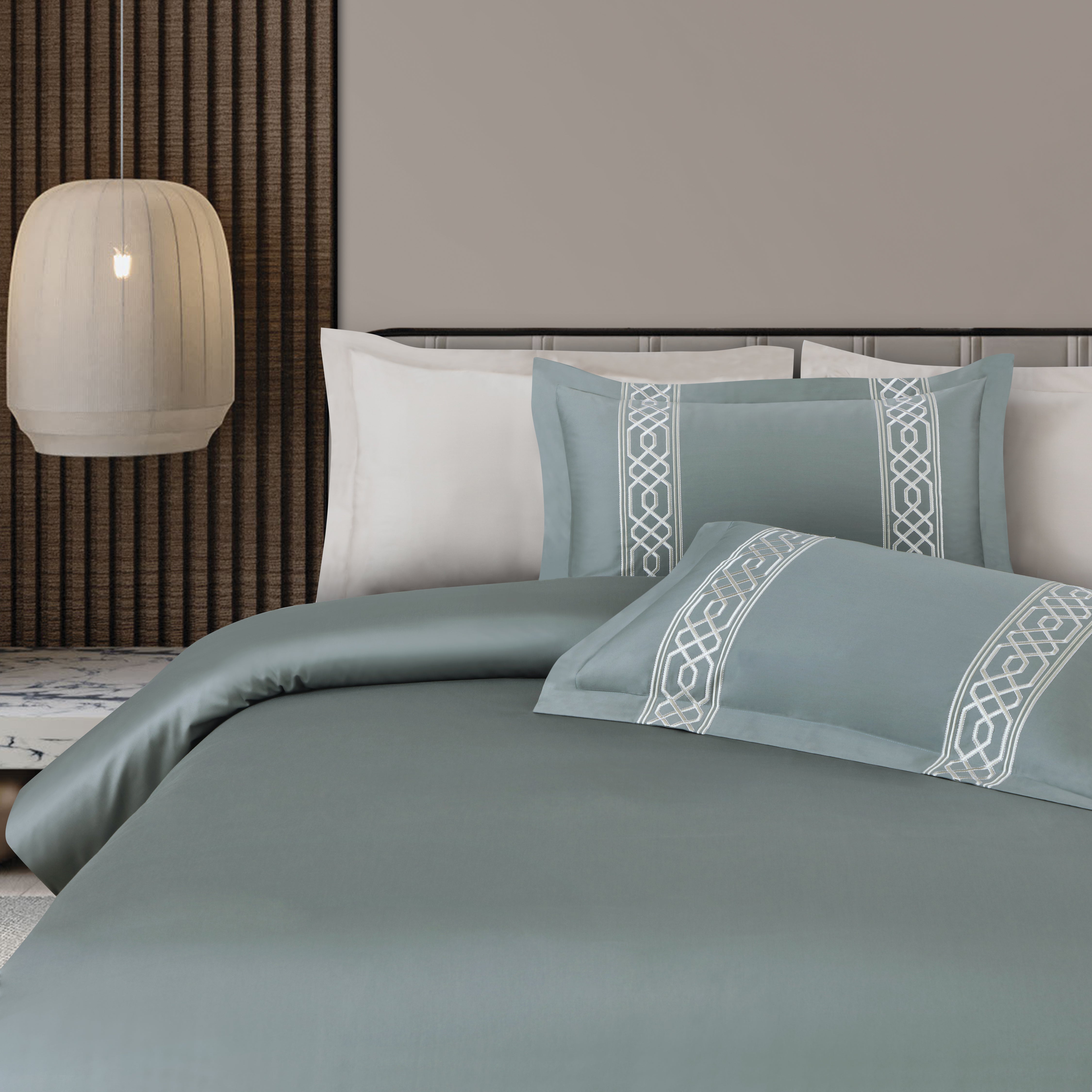 Malako Luxe Stitch & Dream: 550 TC Olive Green Premium Embroidered Bedding