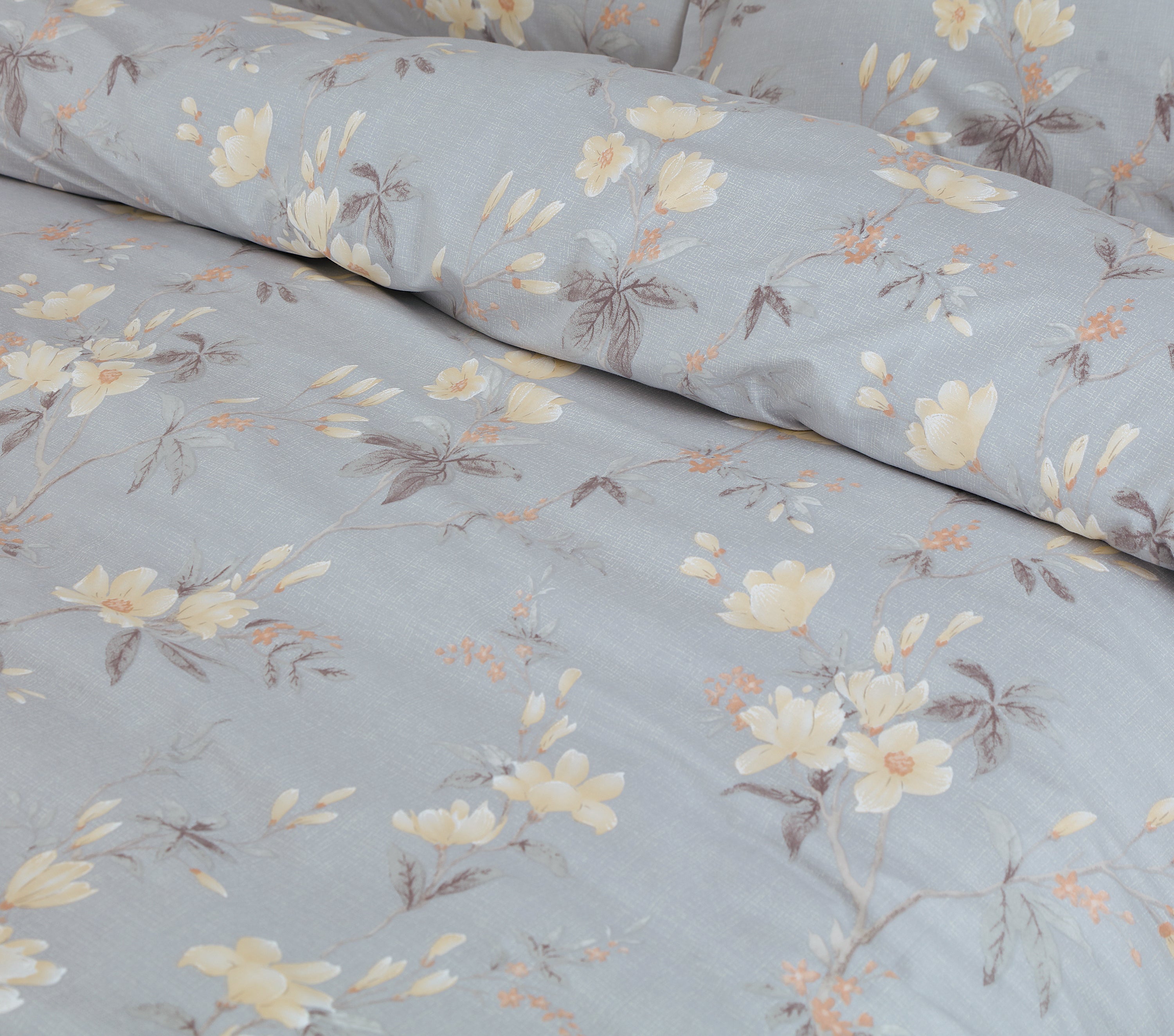 Malako Royale XL Grey Floral King Size 100% Cotton Bedsheet/Bedding Set