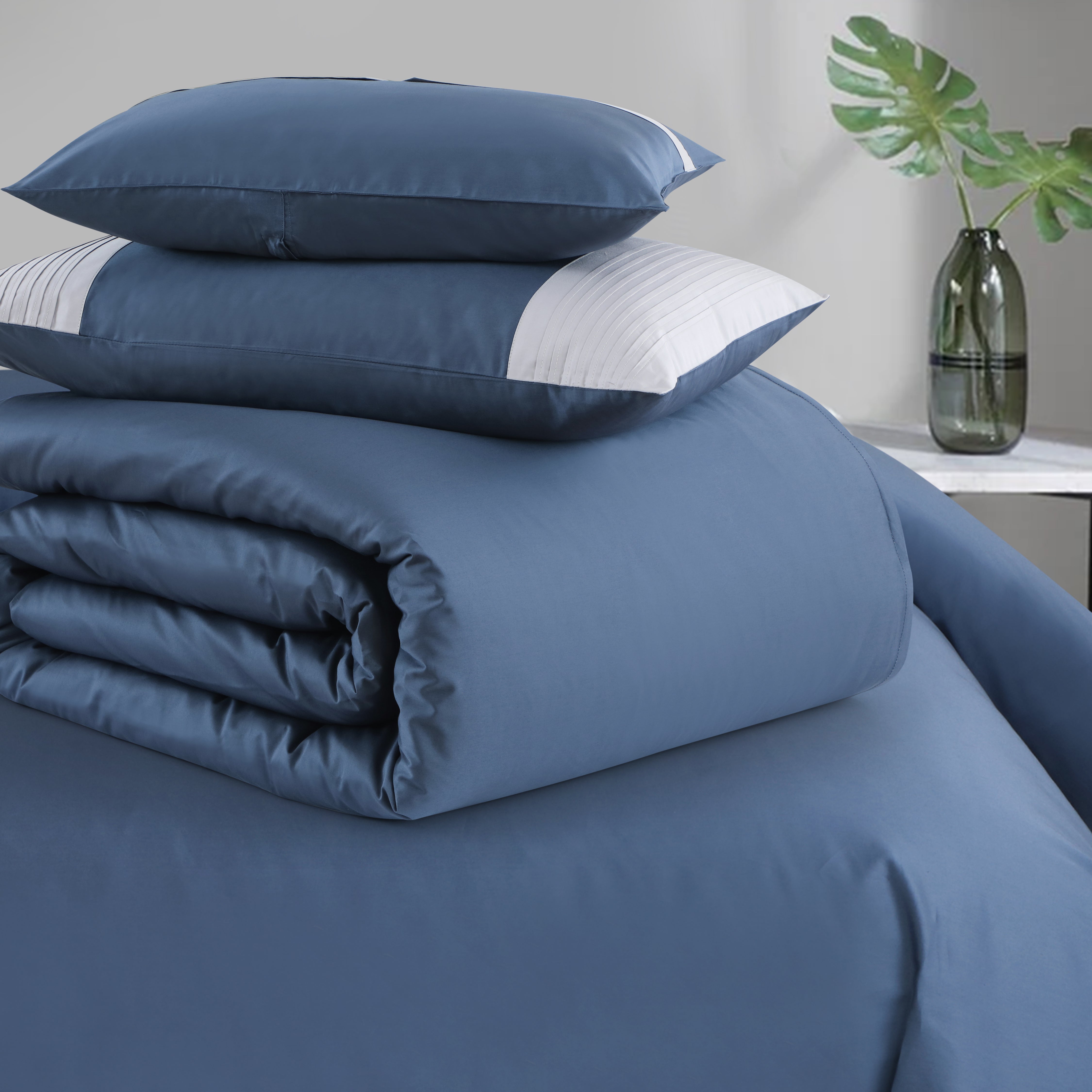 Malako Luxe Pintex 100% Cotton King Size 7 Piece Duvet Cover Set-Majolica Blue