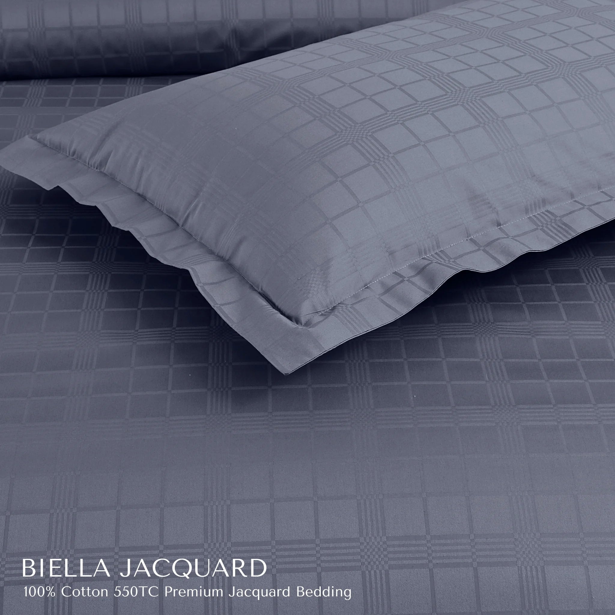 Malako Biella Jacquard Grey Checks 550 TC 100% Cotton King Size Bedding
