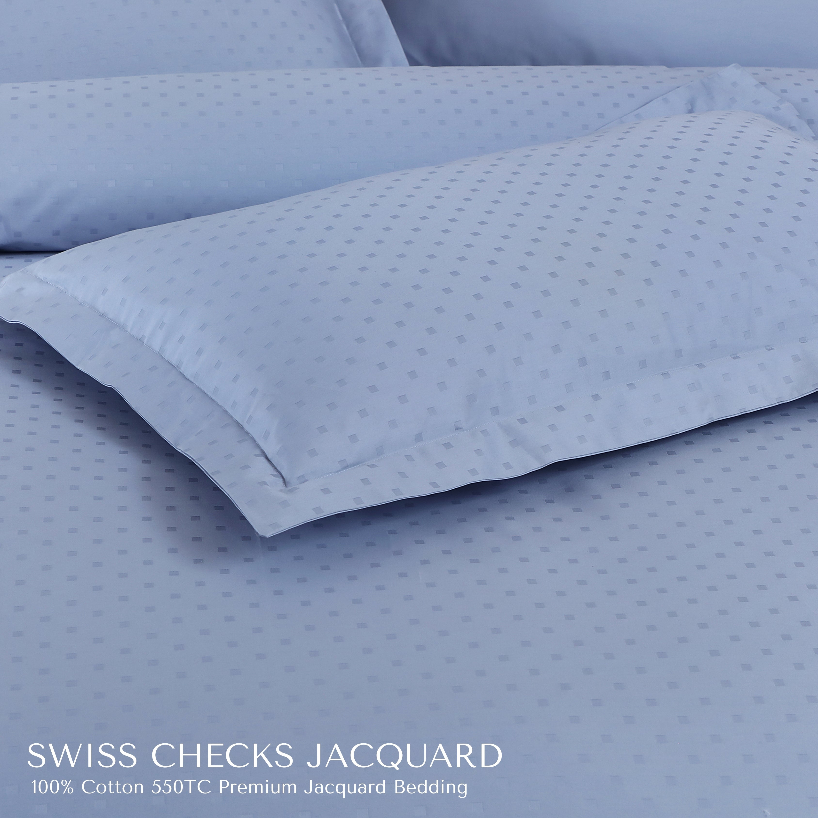 Malako Swiss Checks Jacquard 550 TC 100% Cotton King Size Bedding
