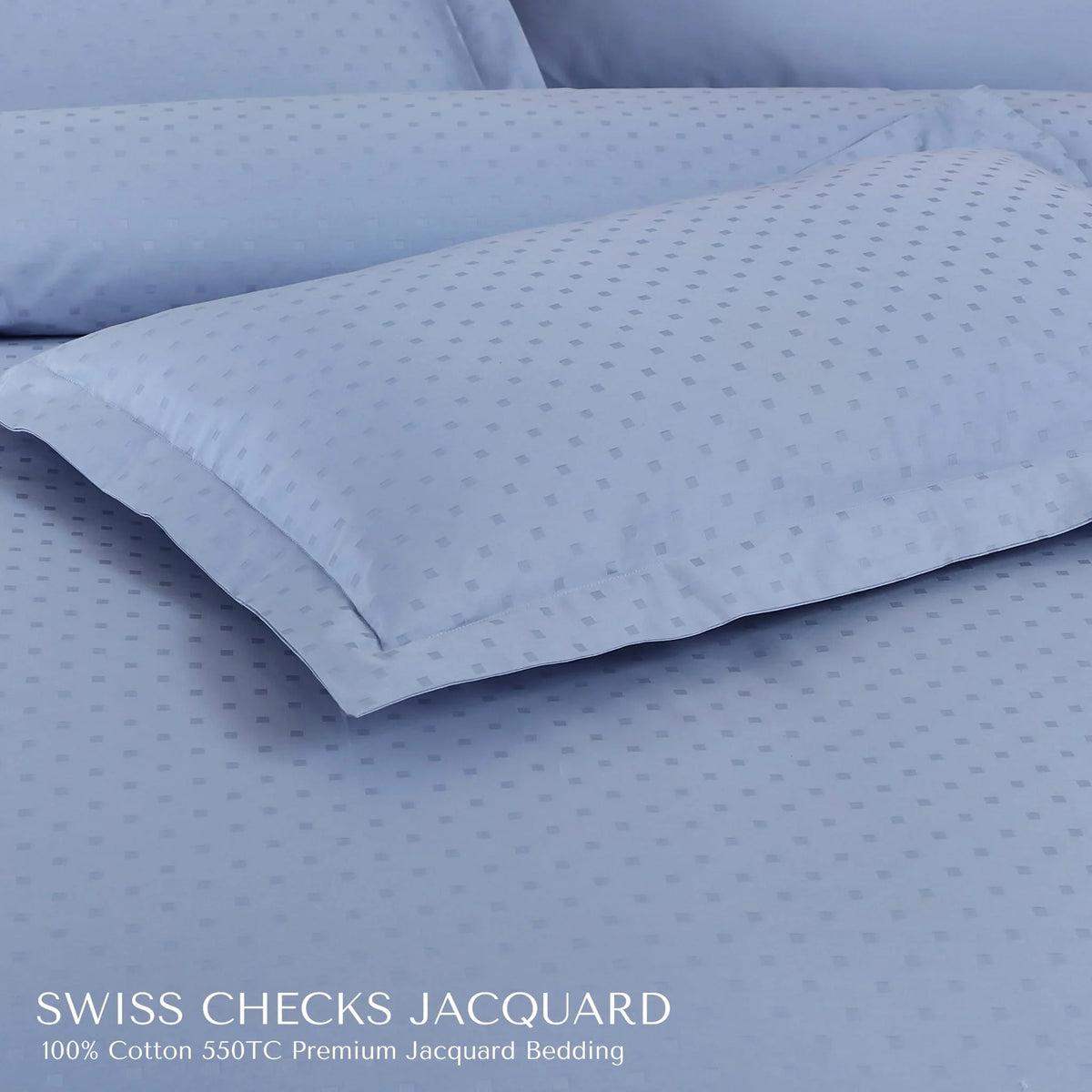 Malako Swiss Checks Jacquard Pigeon Blue 550 TC 100% Cotton King Size Duvet Cover Set