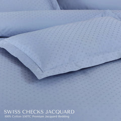 Malako Swiss Checks Jacquard Pigeon Blue 550 TC 100% Cotton King Size Duvet Cover Set