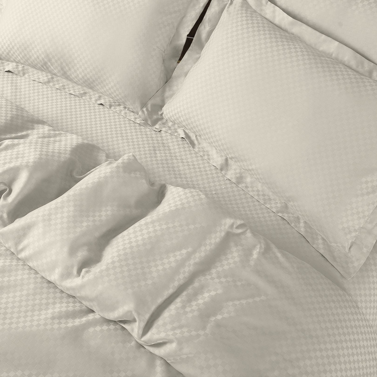 Lyon Jacquard Olive Beige Checks 100% Cotton King Size Duvet Cover
