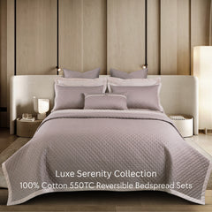 Malako Luxe: Serenity 550 TC 100% Cotton Taupe & Beige Solid King Size Reversible Bedspread Set