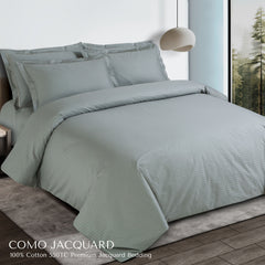 Malako Como Jacquard Olive Green Checks 550 TC 100% Cotton King Size Duvet Cover Set