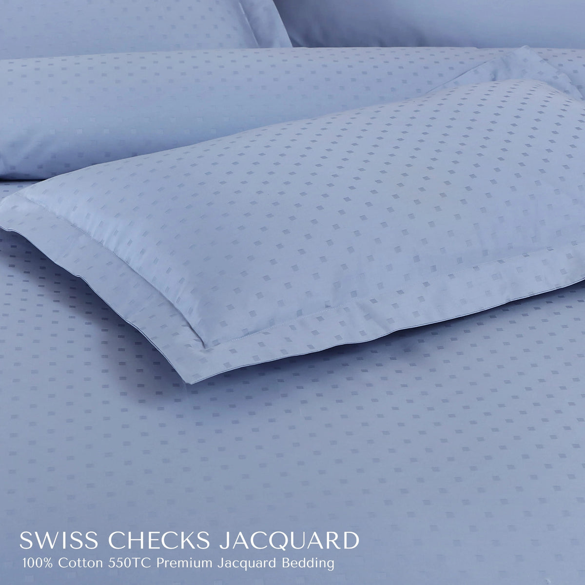 Malako Swiss Checks Jacquard Pigeon Blue 550 TC 100% Cotton King Size Bedding