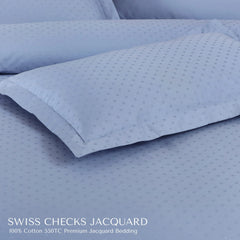 Malako Swiss Checks Jacquard Pigeon Blue 550 TC 100% Cotton King Size Bedding
