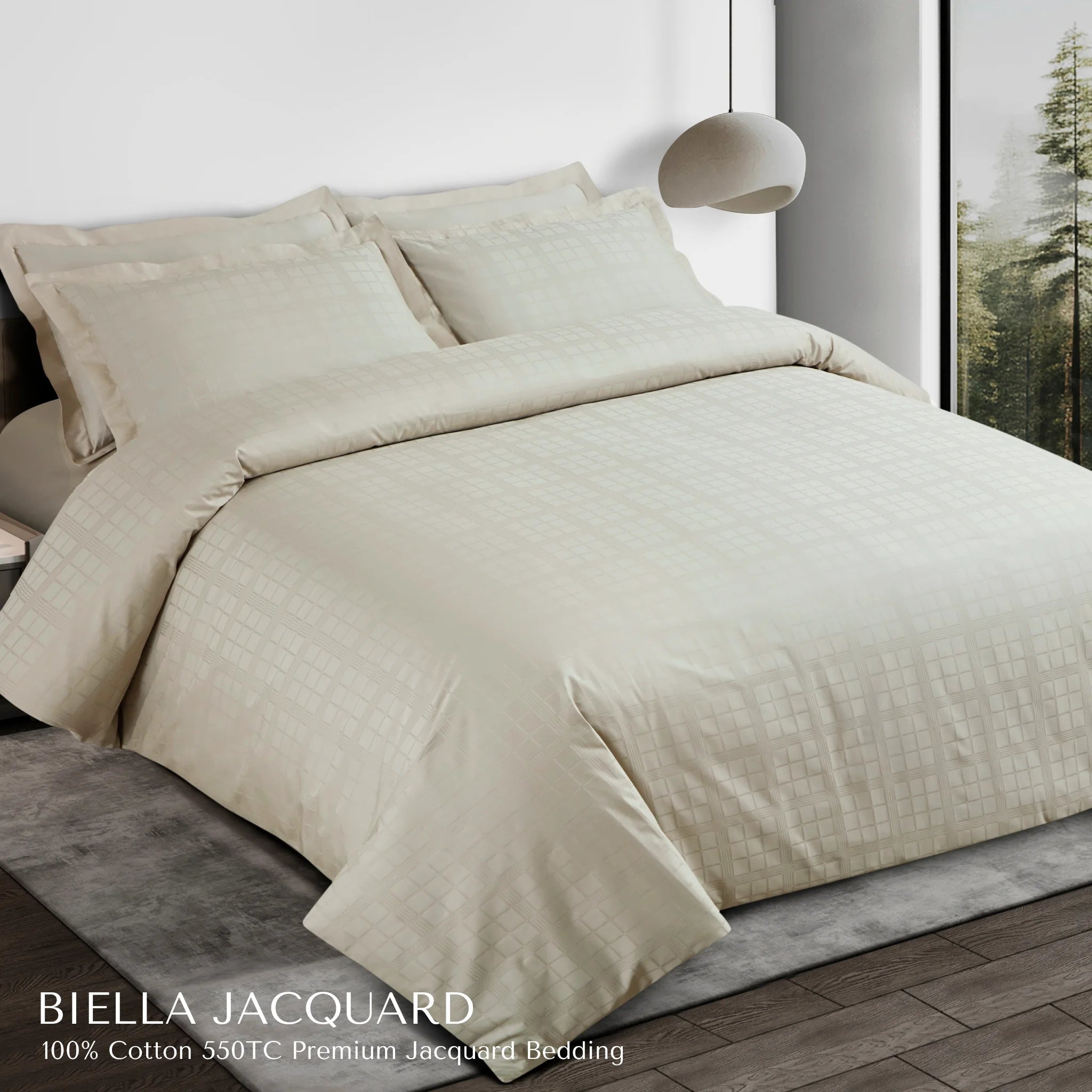 Malako Biella Jacquard Olive Beige Checks 550 TC 100% Cotton King Size Bedding