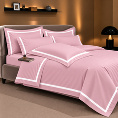 Malako Luxe Striped 550TC Pink 100% Cotton Super King Size Duvet Cover Set with Bedsheet and 4 Pillow Covers