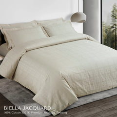 Malako Biella Jacquard Olive Beige Checks 550 TC 100% Cotton King Size Duvet Cover Set
