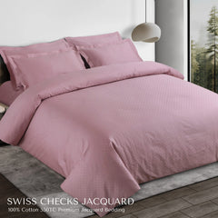 Malako Swiss Checks Jacquard Blush Pink 550 TC 100% Cotton King Size Bedding