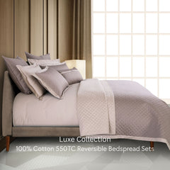 Malako Luxe 550 TC 100% Cotton Taupe & Beige Solid King Size Reversible Bedspread Set