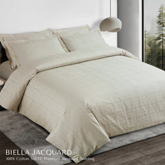 Malako Biella Jacquard Olive Beige Checks 550 TC 100% Cotton King Size Bedding