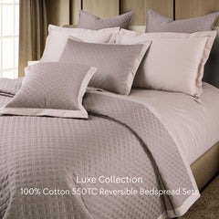 Malako Luxe 550 TC 100% Cotton Taupe & Beige Solid King Size Reversible Bedspread Set