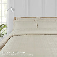 Malako Biella Jacquard Olive Beige Checks 550 TC 100% Cotton King Size Duvet Cover Set