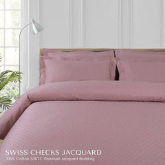 Malako Swiss Checks Jacquard Blush Pink 550 TC 100% Cotton King Size Bedding