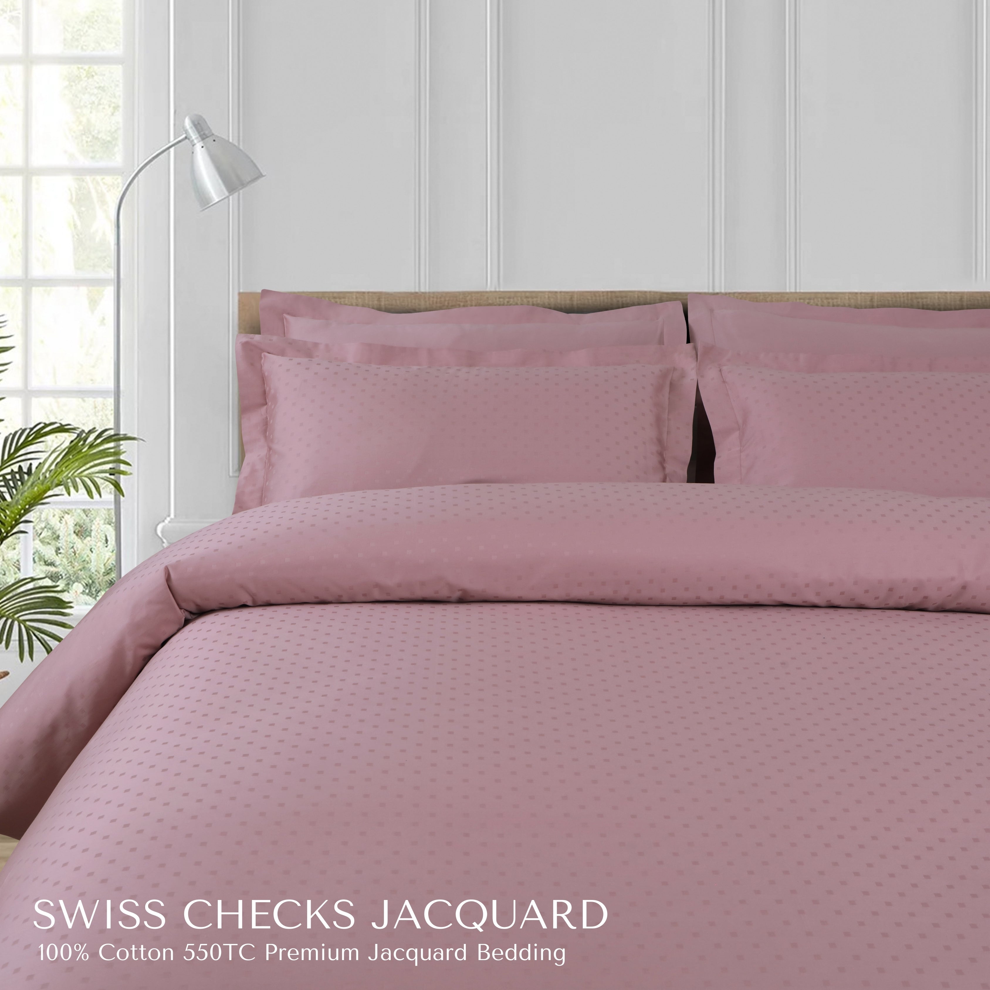 Malako Swiss Checks Jacquard Blush Pink 550 TC 100% Cotton Duvet Cover