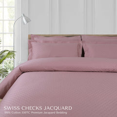 Malako Swiss Checks Jacquard Blush Pink 550 TC 100% Cotton King Size Bedding